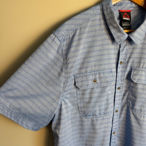 GERRY Men's‎ Short Sleeve Micro-Check Button Up Shirt Blue Size XXL Flap Pockets - Picture 2 of 13